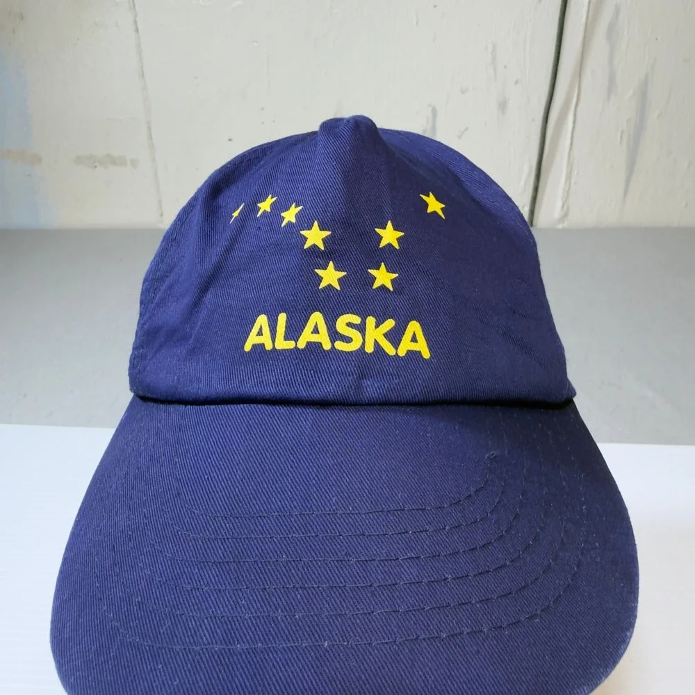 Vintage Alaska Flag Hat Cap 90s Snapback Embroidered Stars‎ Blue Souvenir